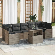 Set Divano da Giardino con cuscino 8 pcs Grigio Poly Rattan