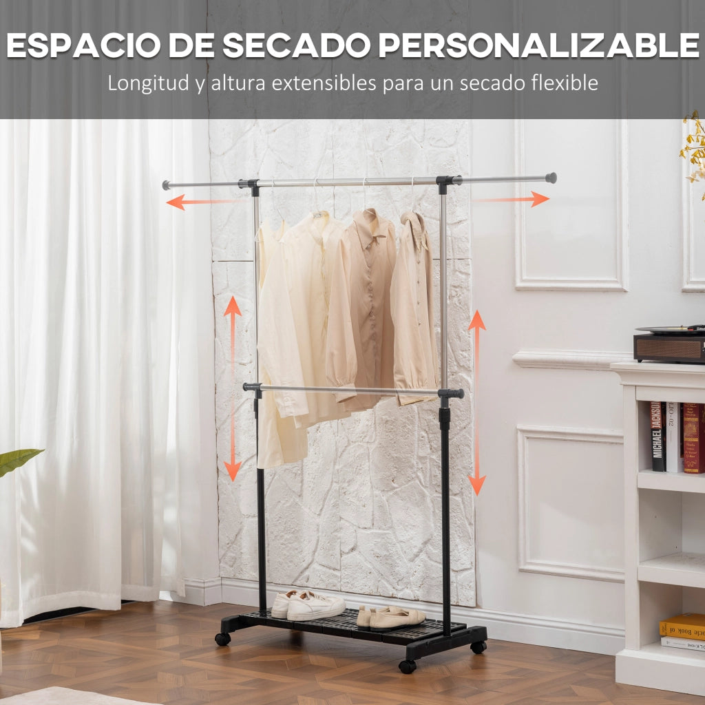 Scarpiera Mobile con Ruote e Ripiano ¨C Minimal ¨C 159x42x168 cm Nero e Argento