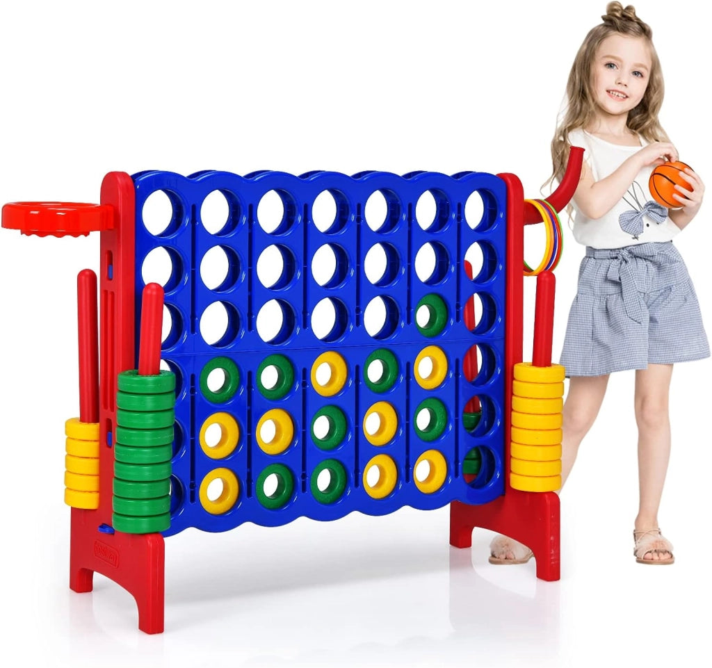 Forza 4 gigante, Set forza 4 per bambini e adulti, Con canestro e gioco di lancio, Perfetto per feste di compleanno e vacanze (Rosso)