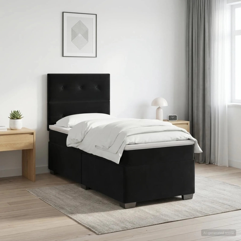 Letto box spring con materasso Nero 90 x 190 cm Velluto 3455014