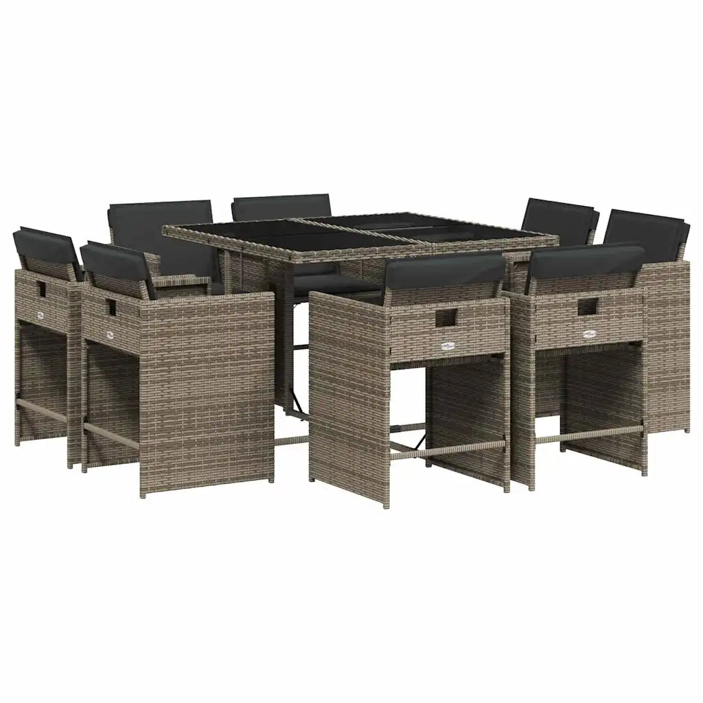 Set da Pranzo da Giardino 9 pz con Cuscini in Polyrattan Grigio 3211196