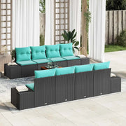 Set Divano da Giardino 9 pz Nero e Turchese polyrattan 3356604