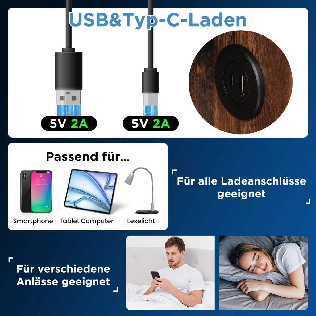 LETTO imbottito con ricarica wireless e USB 90x200 cm Lino Naturale