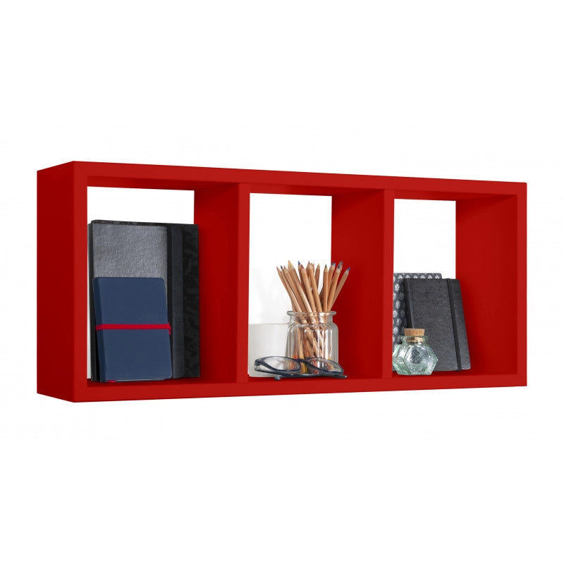 Mensola 3 Scomparti da Parete Rettangolare Moderno Rosso 70x15,5x30h - Sanitec