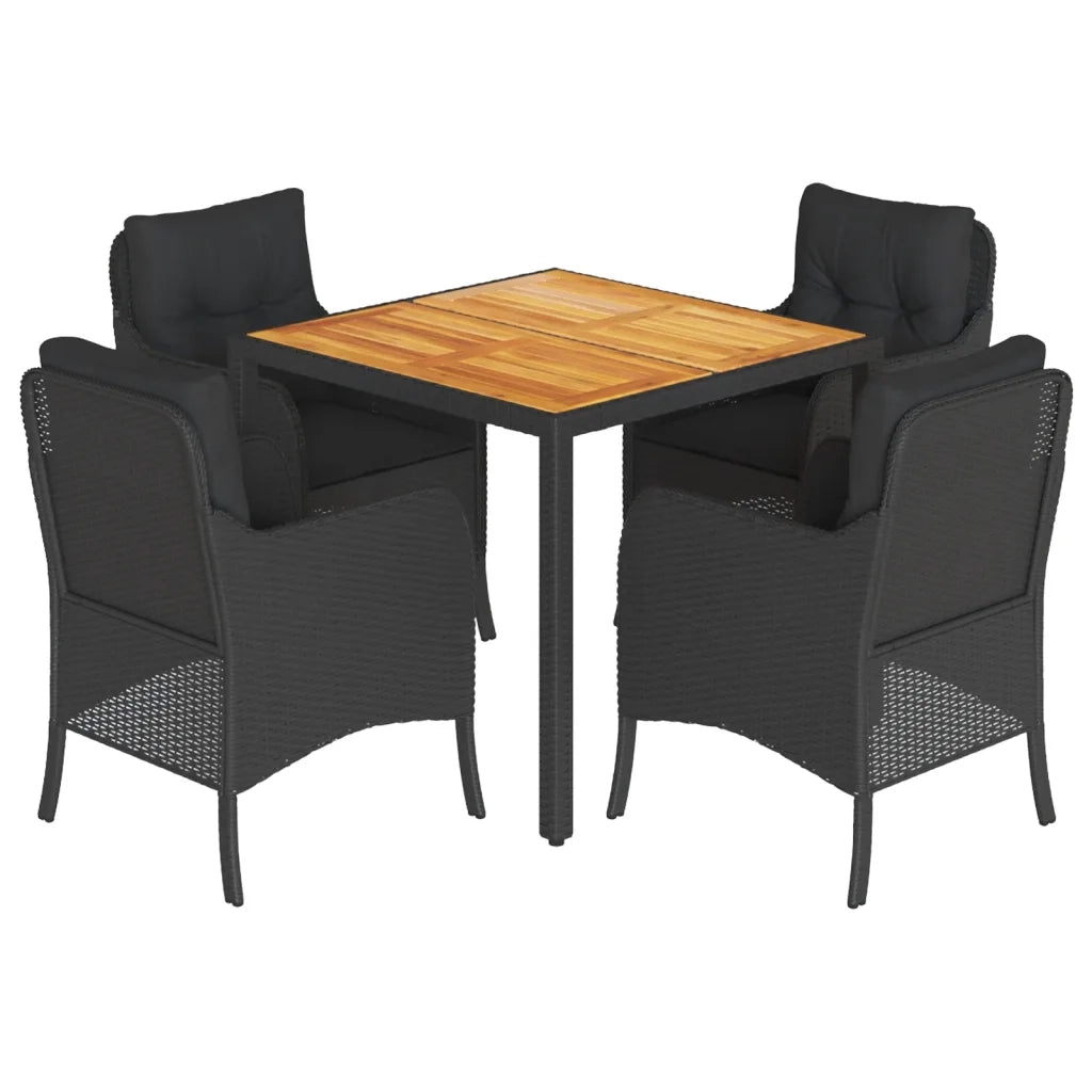 Set da Pranzo da Giardino 5 pz Nero con Cuscini in Polyrattan