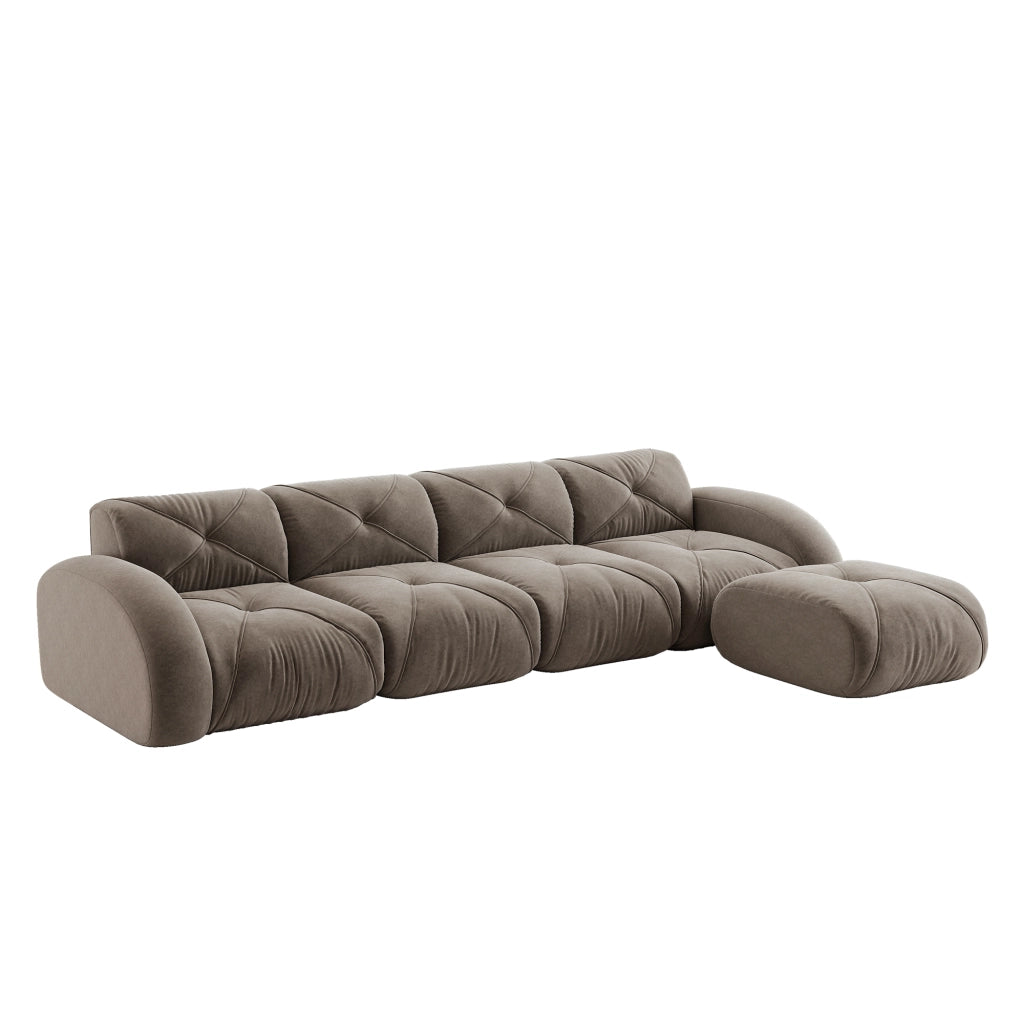 Divano modulare L - Zephmum - 4 posti, marrone, antiscivolo, senza montaggio