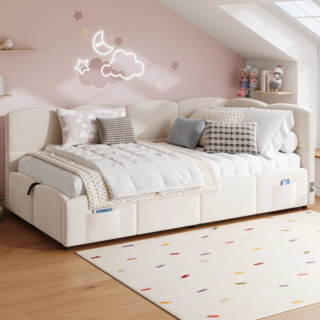 LETTO Contenitore Idraulico 90x200 cm Velluto Beige