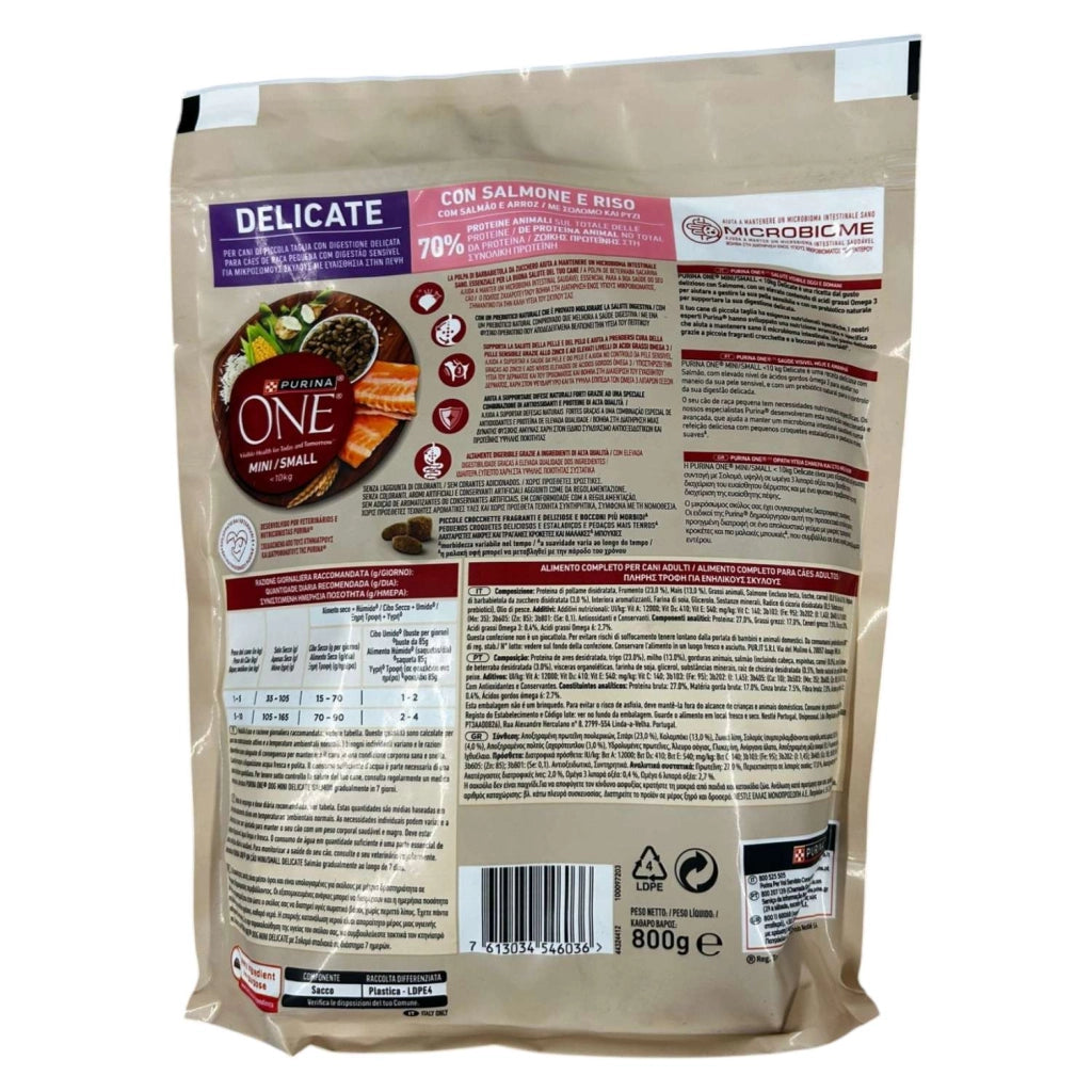 CROCCHETTE PER CANI ONE PURINA DELICATE SALMONE E RISO 800G
