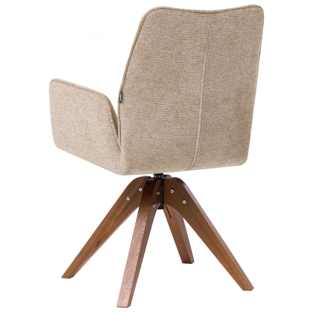 Sedia da pranzo girevole con schienale alto in lino beige stile scandinavo