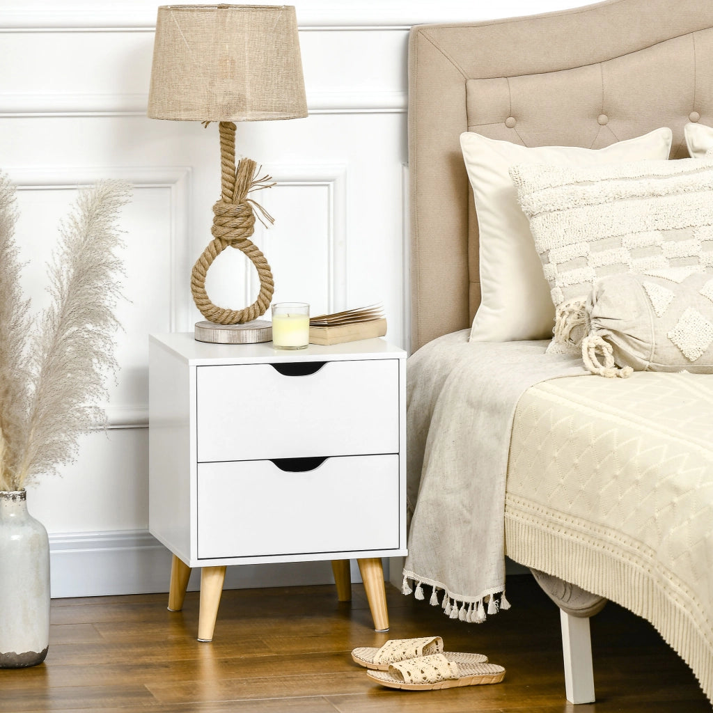 Comodino con 2 cassetti ¨C Minimal ¨C Bianco 40x35x50,5 cm