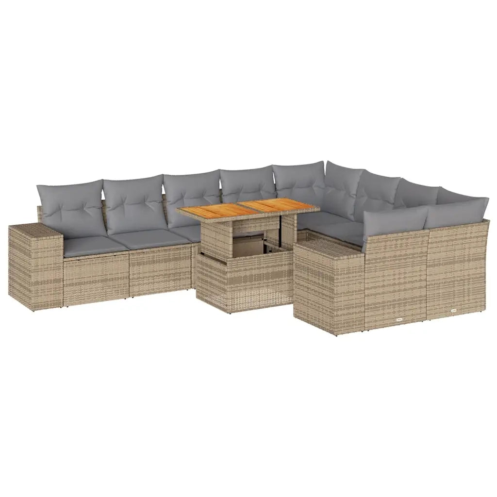 Divano da Giardino 10 pz con Cuscini Beige in Polyrattan Acacia 3327419
