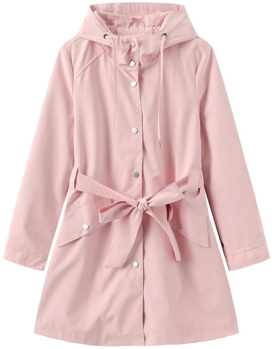 Giubbotto da Transizione Leggero - Donna con Cappuccio - Anorak Impermeabile - Cinturino di Cintura - Borse Pratiche - Primavera/Autunno