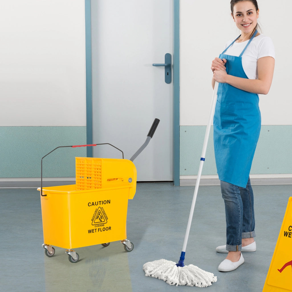 Secchio Lavapavimenti 20 L con Ruote e Scolapiatti ¨C Minimal ¨C Giallo 60x27x70,5 cm