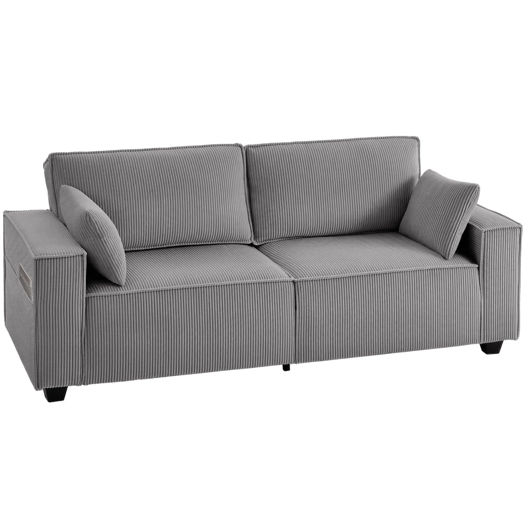 Divano 3 posti 218 cm ¨C Xylo ¨C Tessuto velluto grigio chiaro con cuscini