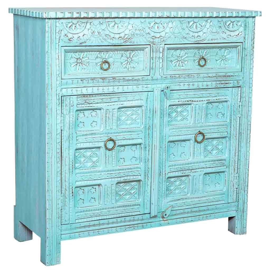 Credenza in legno invecchiato blu 101x41x101h cm