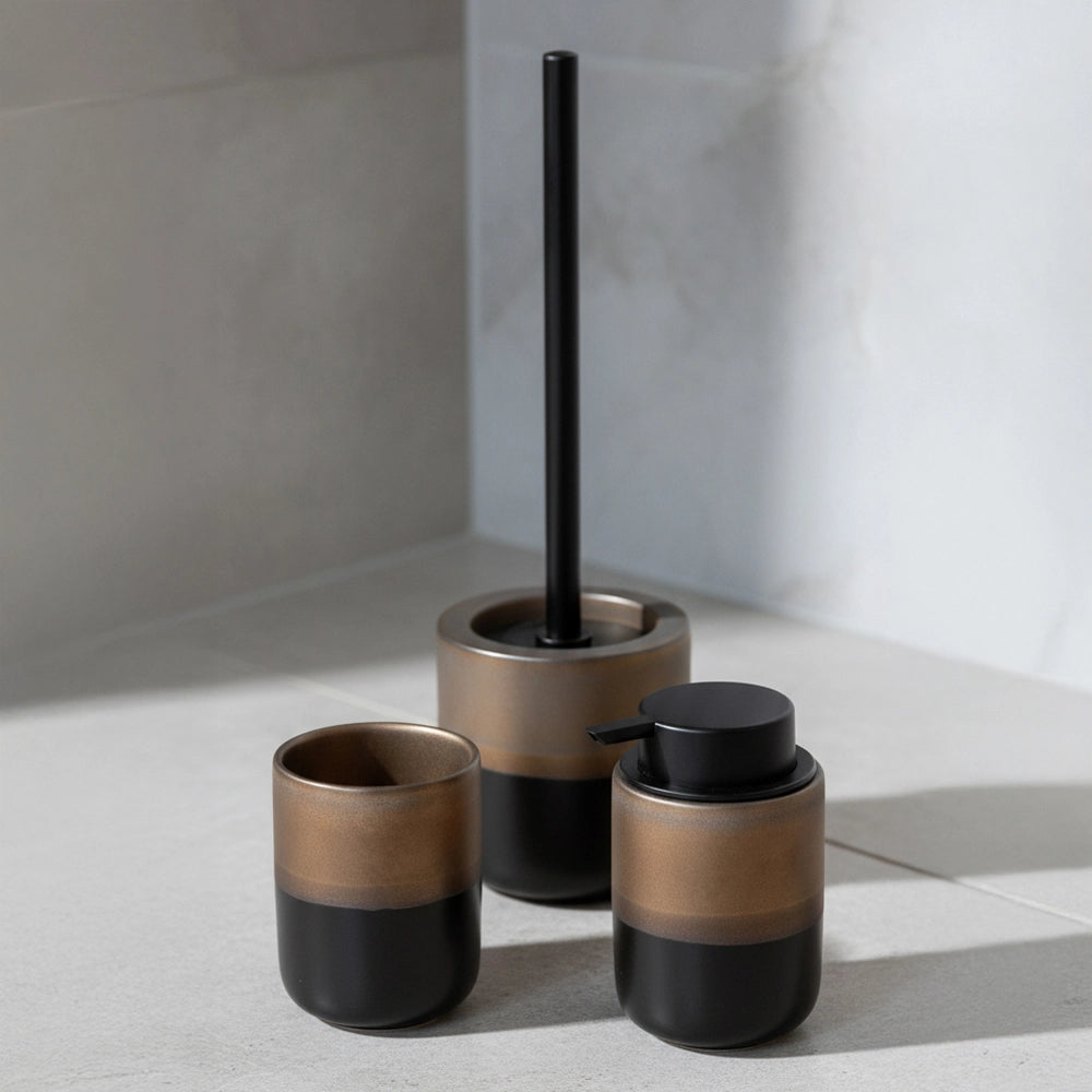 Porta spazzolini nero opaco e bronzo in ceramica Teos