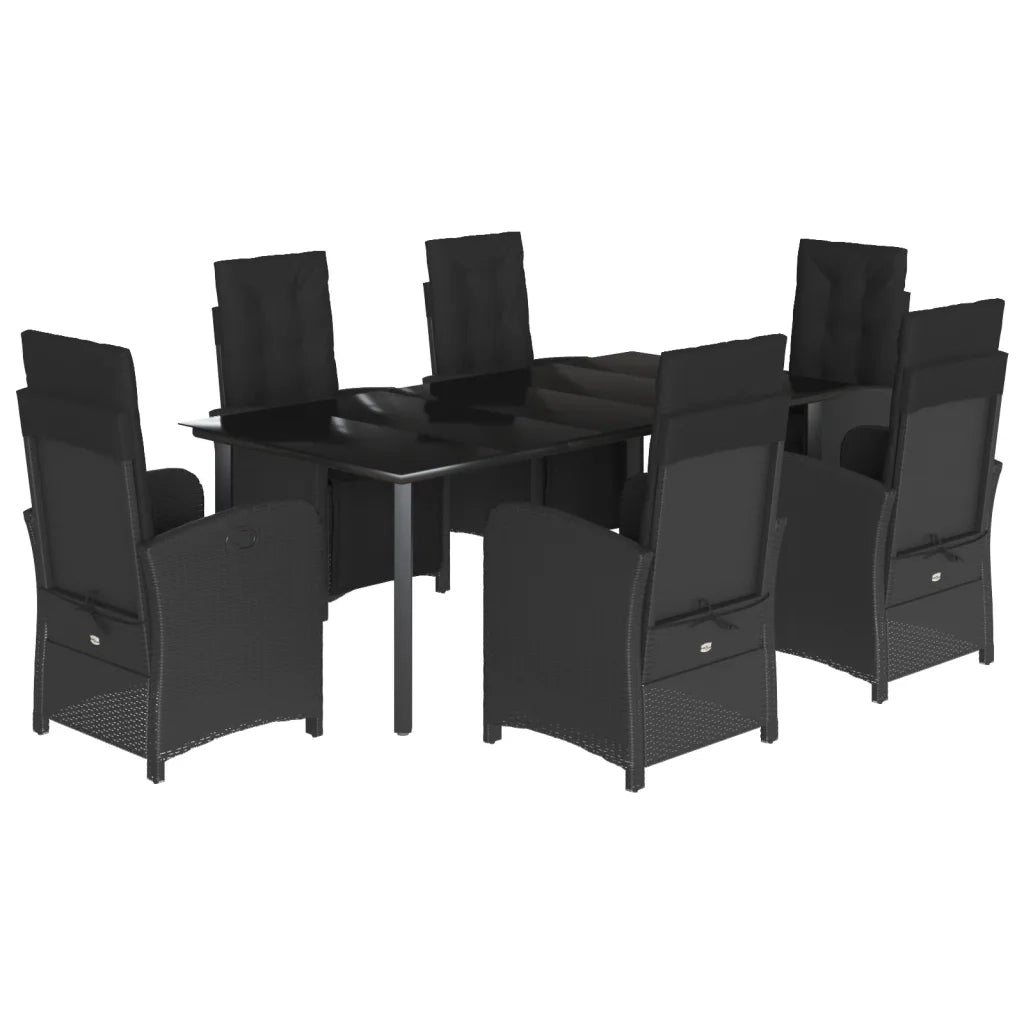Set da Pranzo da Giardino 7 pz Nero con Cuscini in Polyrattan