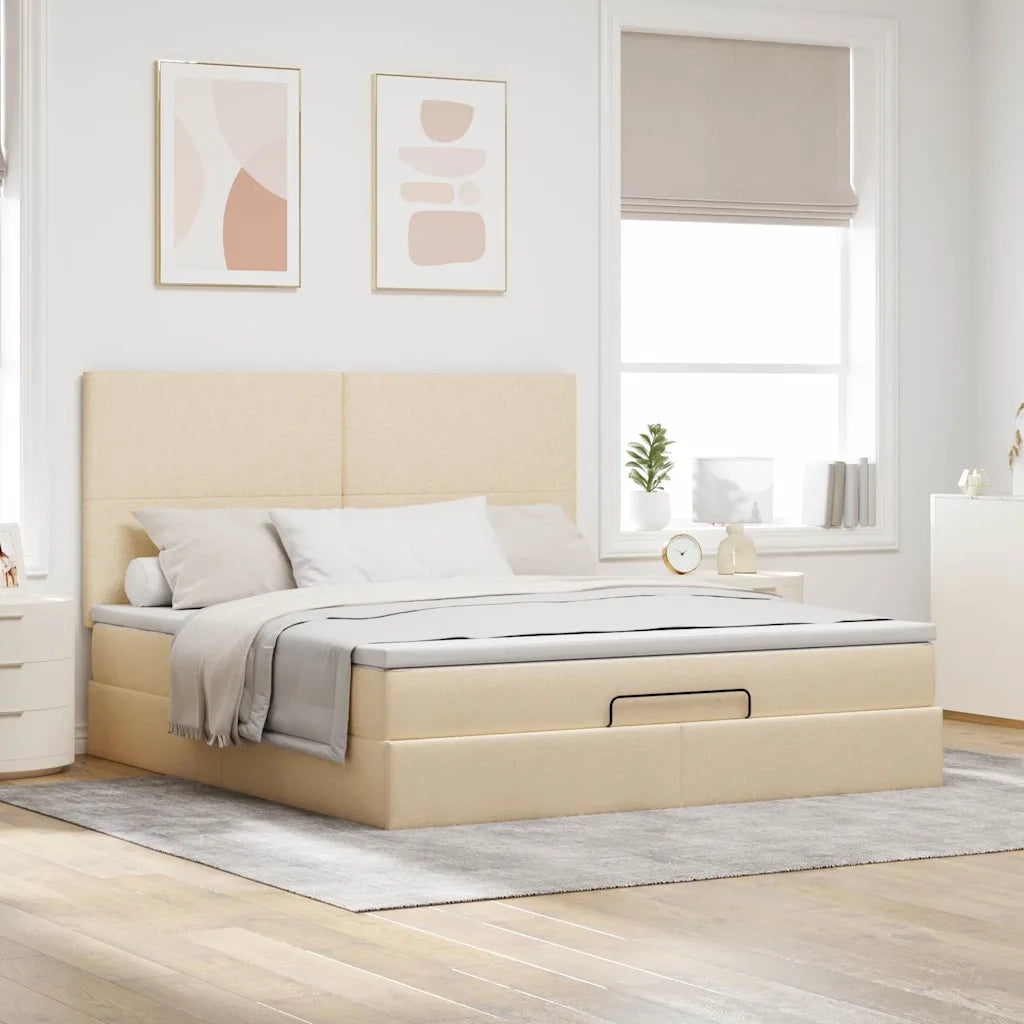 Struttura Letto Pouf con Materasso Crema 160x200 cm in Tessuto 3313939