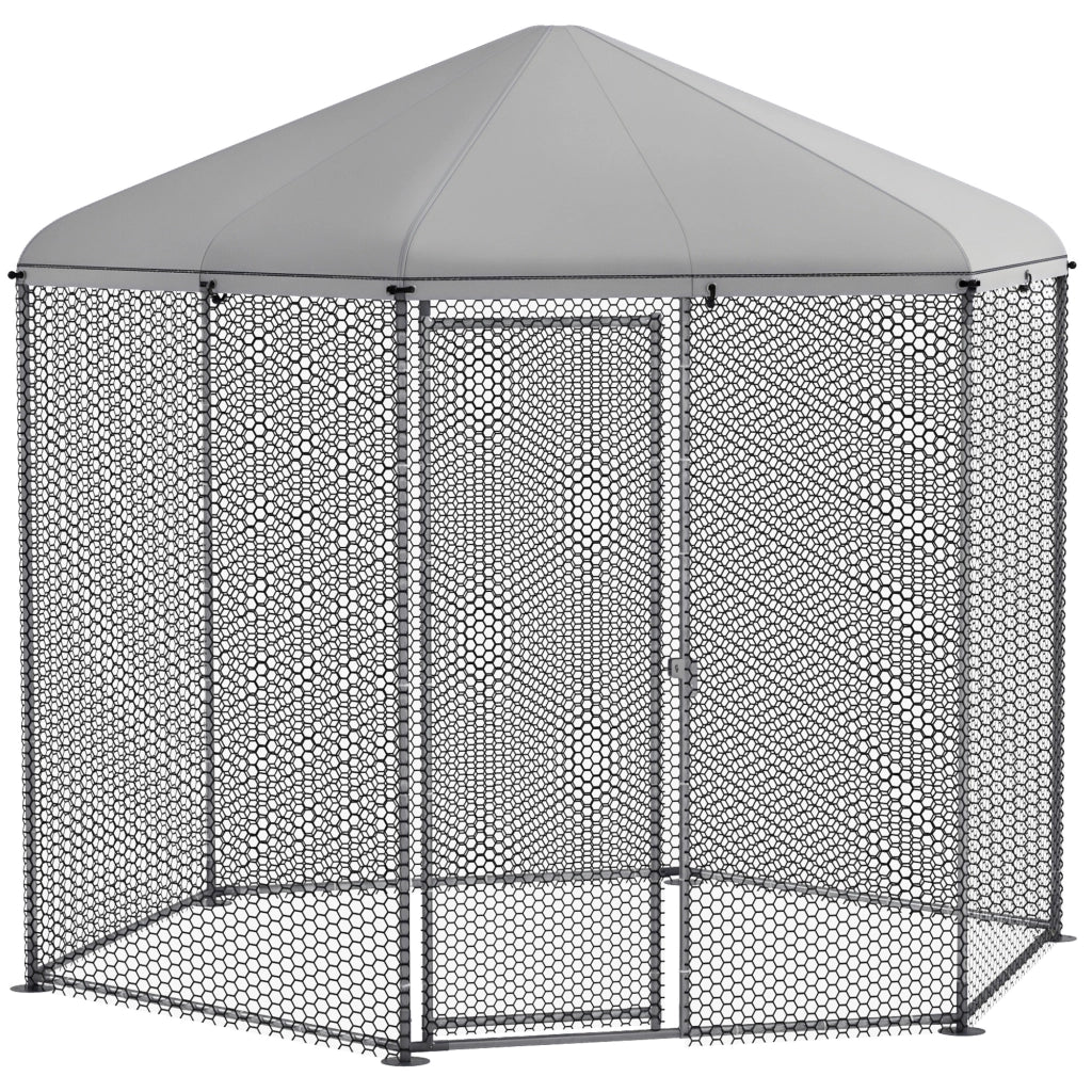 Pollaio da giardino con recinto - Xylo - 5m2 grigio 2,8x2,45x2,46m