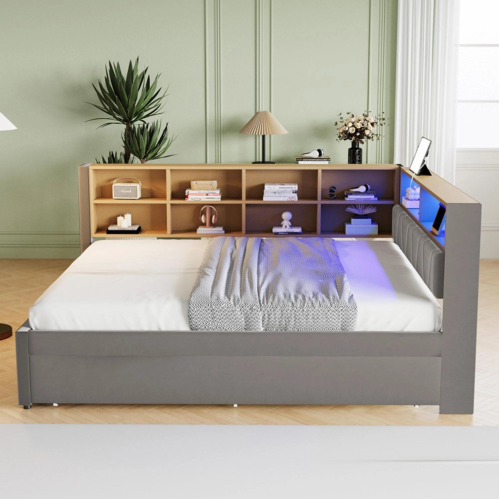Divano letto - Xylo - 140x200 cm letto nascosto USB grigio scuro
