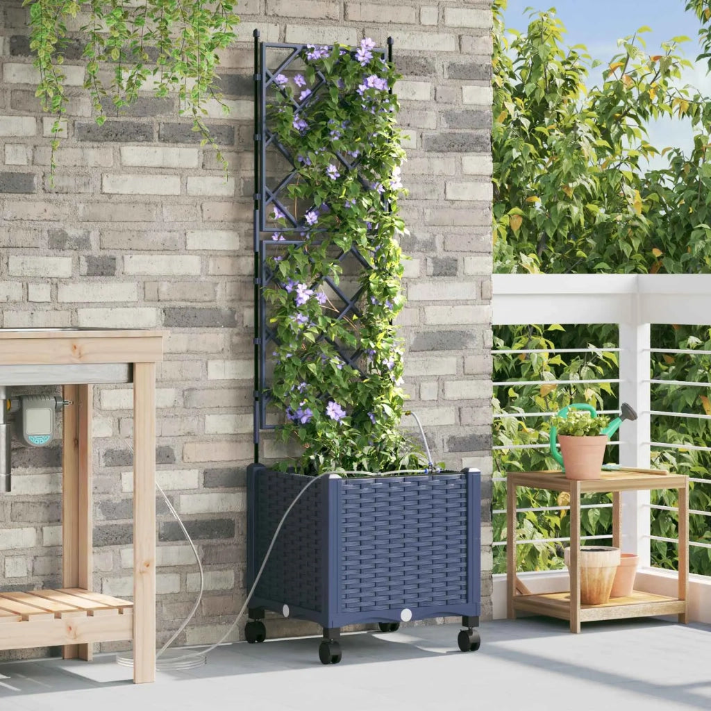 Vaso da Giardino con Irrigazione e Ruote Grigio PP 3422951