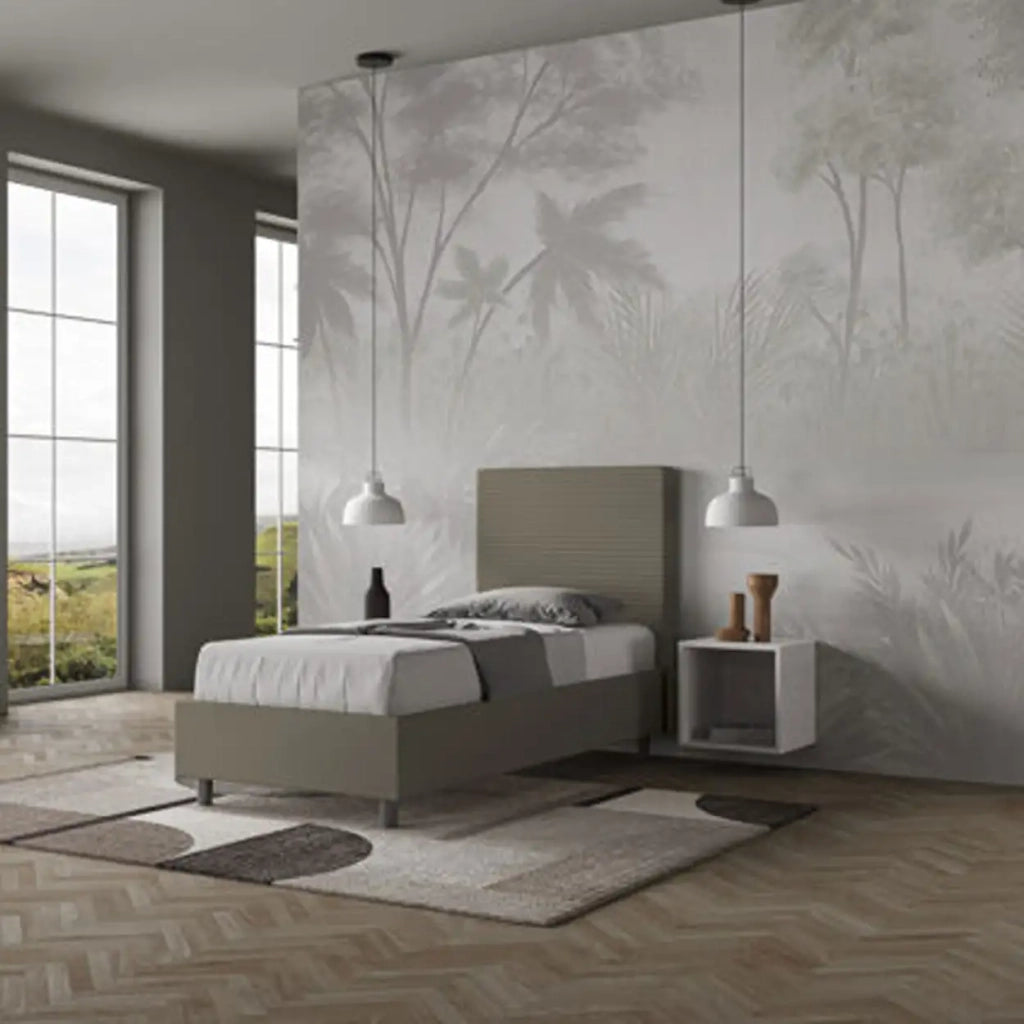 Letto singolo con rete imbottito 90x190 similpelle cappuccino Focus