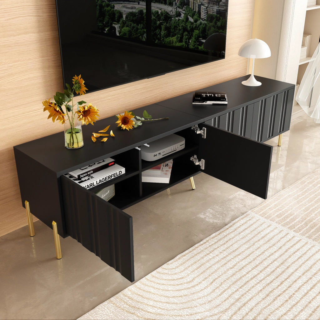 Mobile TV nero - Zephmum - 190x38x48 cm - gambe dorate
