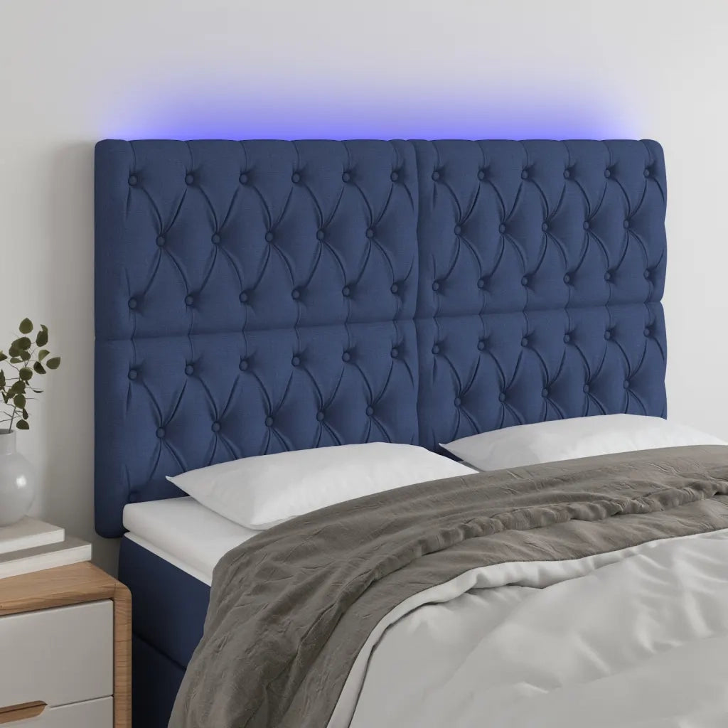 Testiera a LED-Testata con LED Blu 160x7x118/128 cm in Tessuto