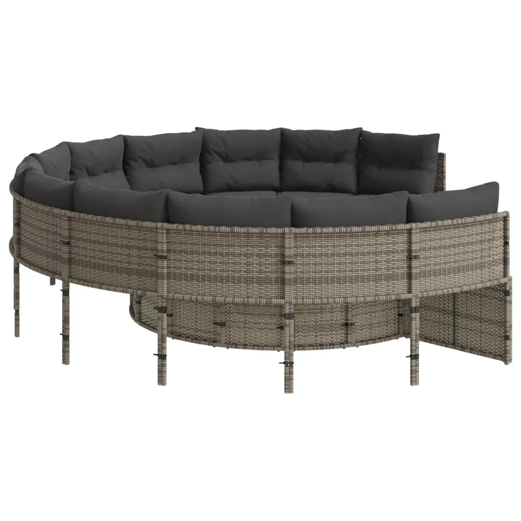 Divano da Giardino con Cuscini Circolare Grigio in Polyrattan 3318541