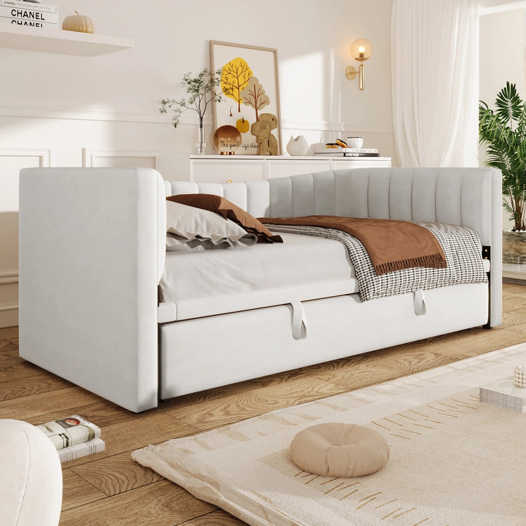 LETTO con letto estraibile 90x200 cm in velluto bianco