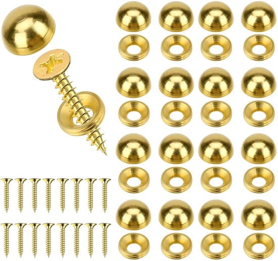 Viti a viti automatiche 15 mm - 16 pezzi - Ottone - Copertura decorativa - Fissaggio mobili - Stile retro - Viti per mobili