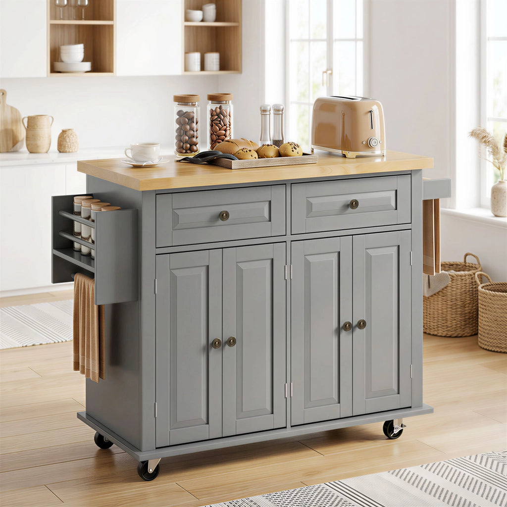 Carrello da cucina con cassetti e ripiani ¨C Xylo ¨C grigio MDF e legno h¨¦v¨¦a
