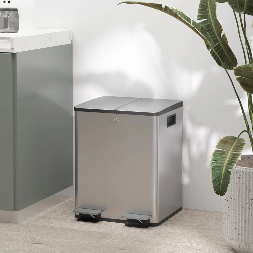 Pattumiera doppia 2x20L ¨C Xylo ¨C apertura a pedale, acciaio inox e plastica, argento