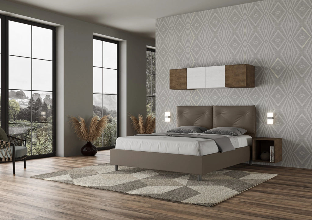 BS COM Letto matrimoniale senza rete imbottito 160x190 similpelle cappuccino