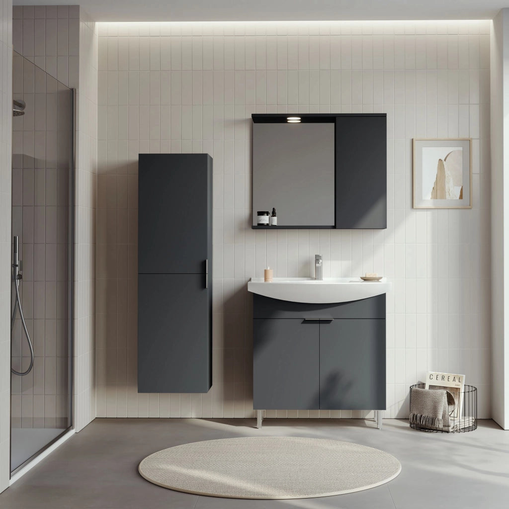 Mobile da bagno con specchio "Purus 80" - 75 x 18 x 68 cm - Antracite opaco