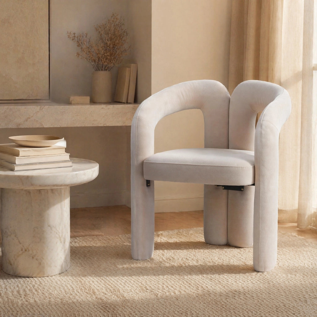 Sedia da pranzo con Schienale Avvolgente e Braccioli, Design Moderno, in Velluto Beige