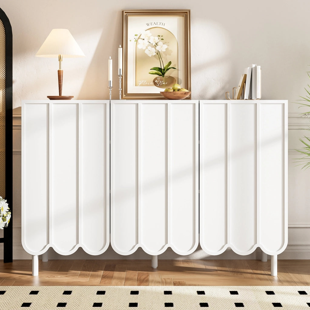 SIDEBOARD con Ante Ondulate 120x35x80 cm MDF Bianco con Ripiani Regolabili