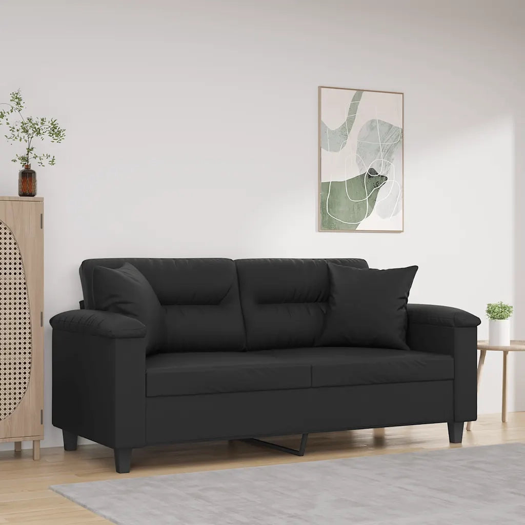 Divano a 2 Posti con Cuscini-Sofa 2 Posti con Cuscini Nero 140 cm in Similpelle 923157
