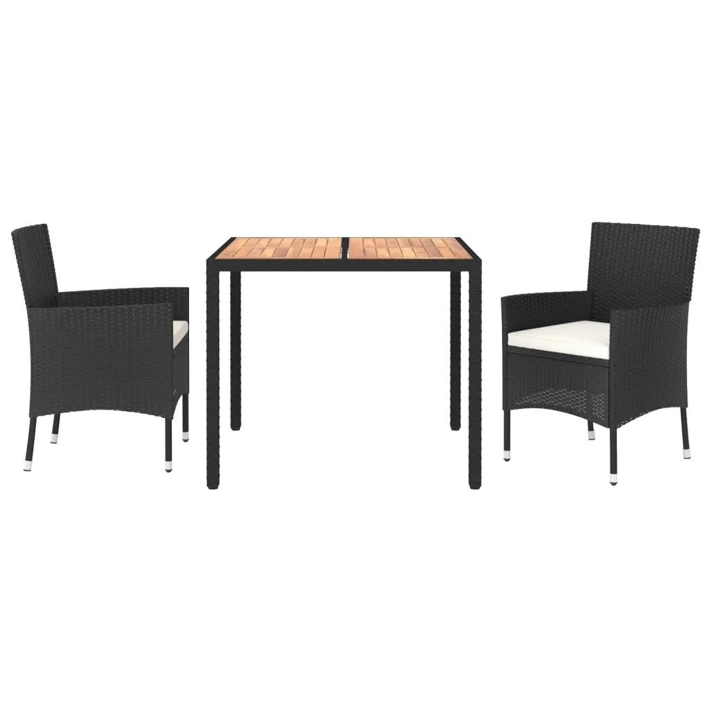 Set da Pranzo da Giardino 3 pz con Cuscini Nero in Polyrattan 3187388