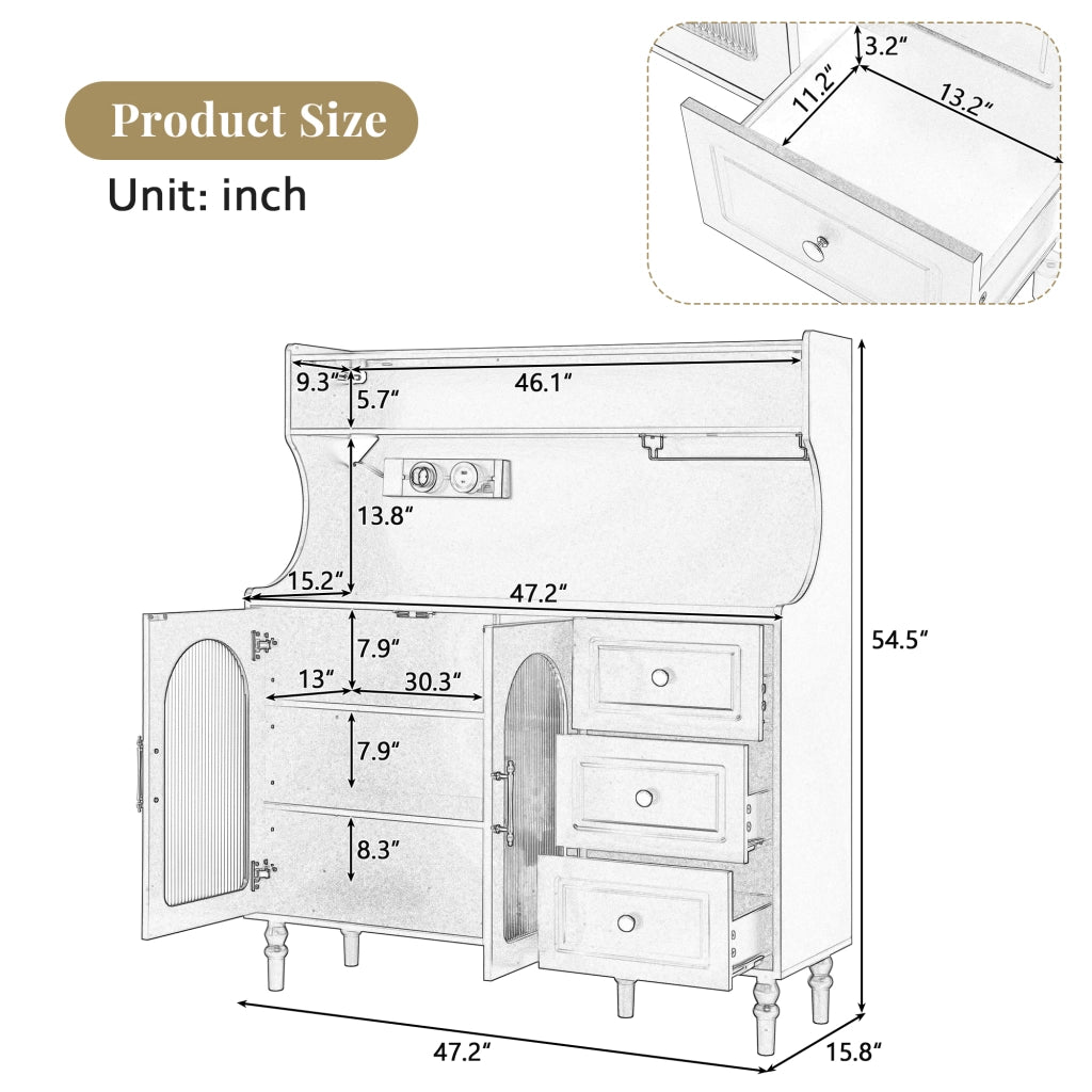 Buffet Alto da Cucina con Cassetti e Prese Elettriche ¨C MINIMAL ¨C Bianco