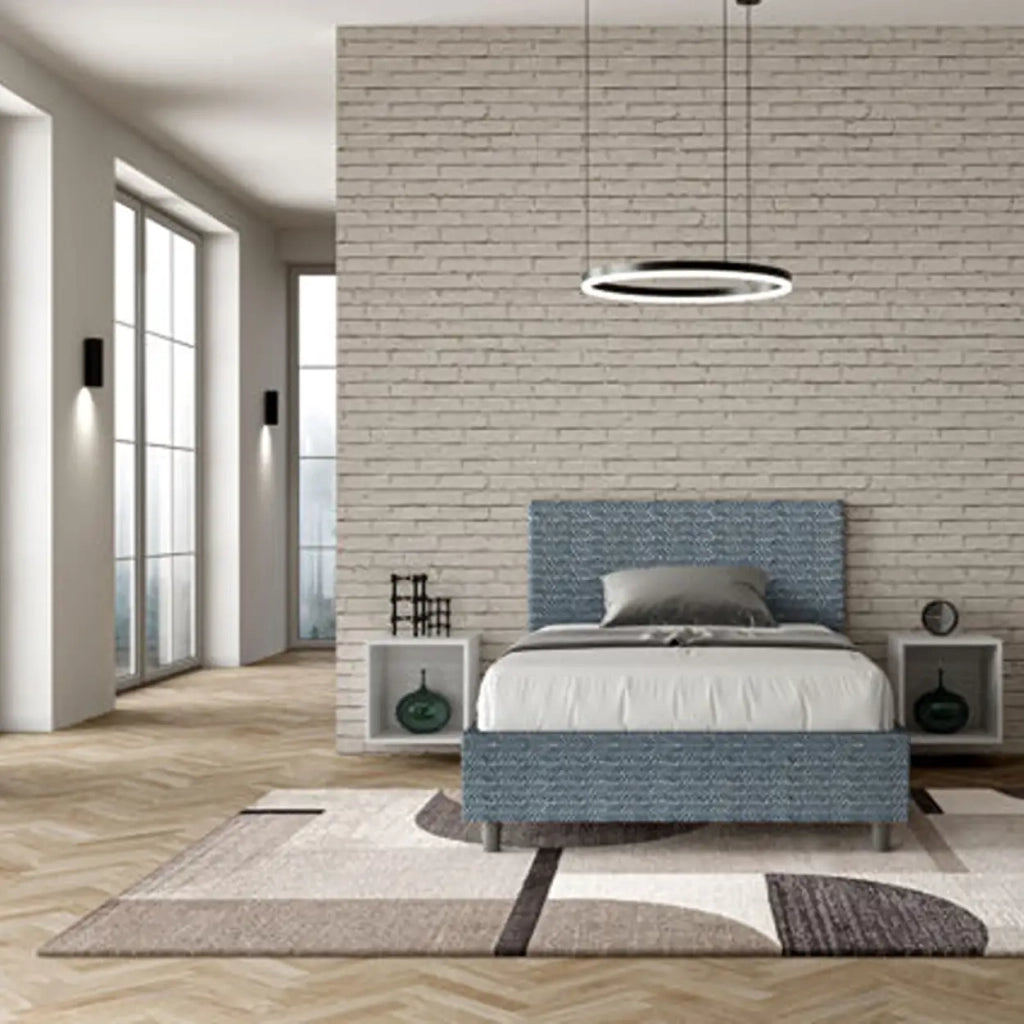 Letto una piazza e mezza contenitore imbottito 120x210 tessuto Aragona 8 blu Adele