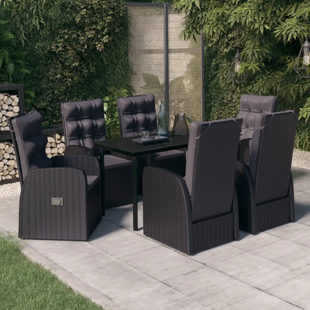 Set da Pranzo da Giardino 7 pz con Cuscini Nero 3099482