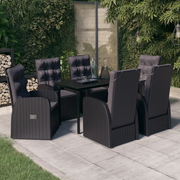 Set da Pranzo da Giardino 7 pz con Cuscini Nero 3099482