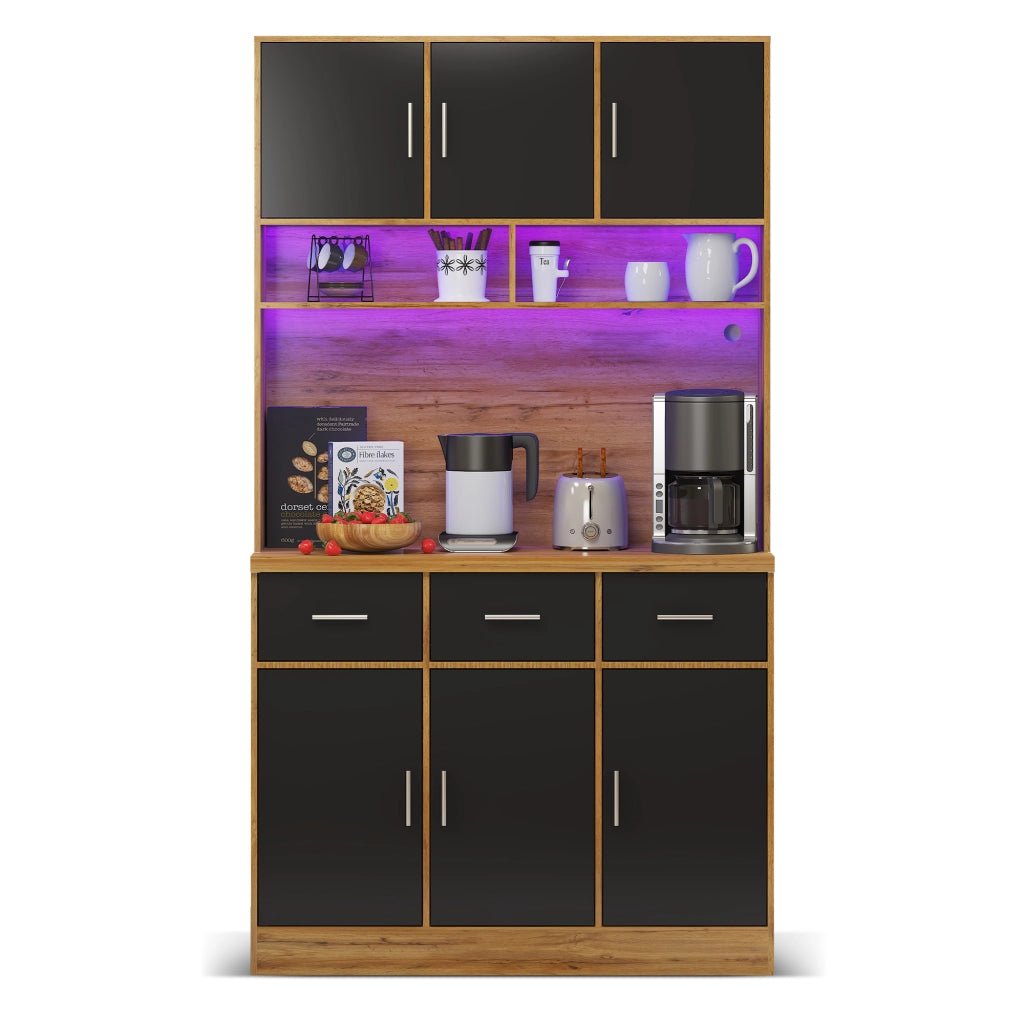 Buffet Multifunzionale con LED e App ¨C Xylo ¨C Cassetti, Ripiani, Prese, 100x40x180 cm