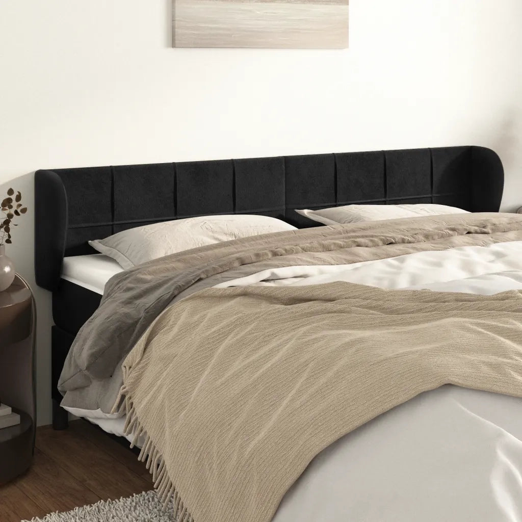 Testiera ad Orecchio-Testata con Orecchie Nera 203x23x78/88 cm in Velluto 733630