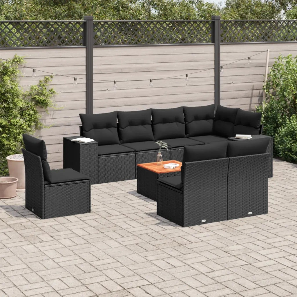 Set Divani da Giardino 9 pz con Cuscini Nero in Polyrattan 3257812