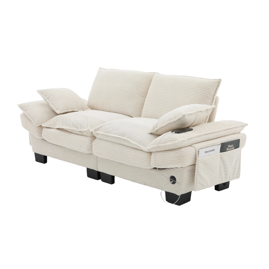 Divano Modulare 2 Posti con Cuscini ¨C MINIMAL ¨C Tessuto a Coste, Beige