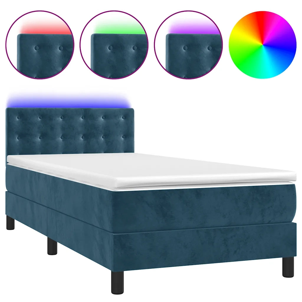Letto a Molle con Materasso e LED Blu Scuro 100x200 cm 3134631