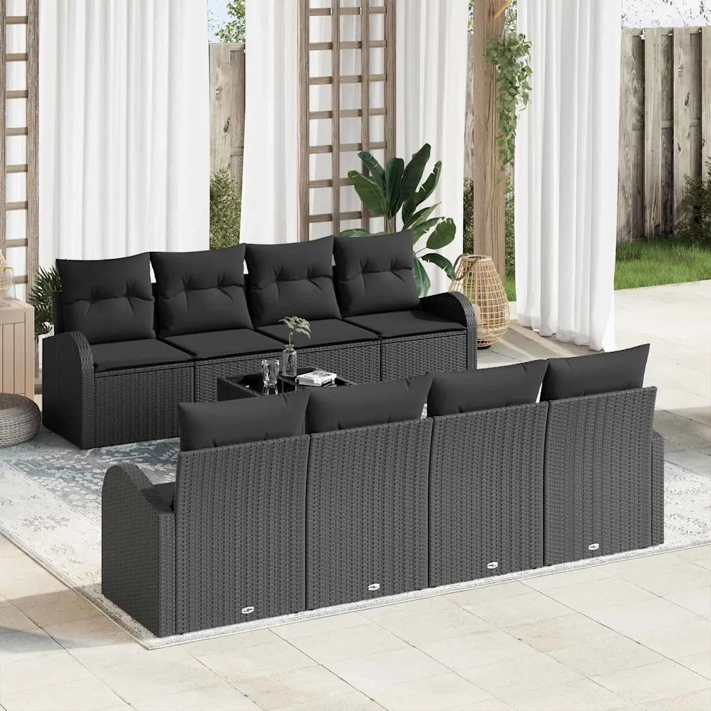Set Divano da Giardino Nero 55 x 55 x 37 cm polyrattan