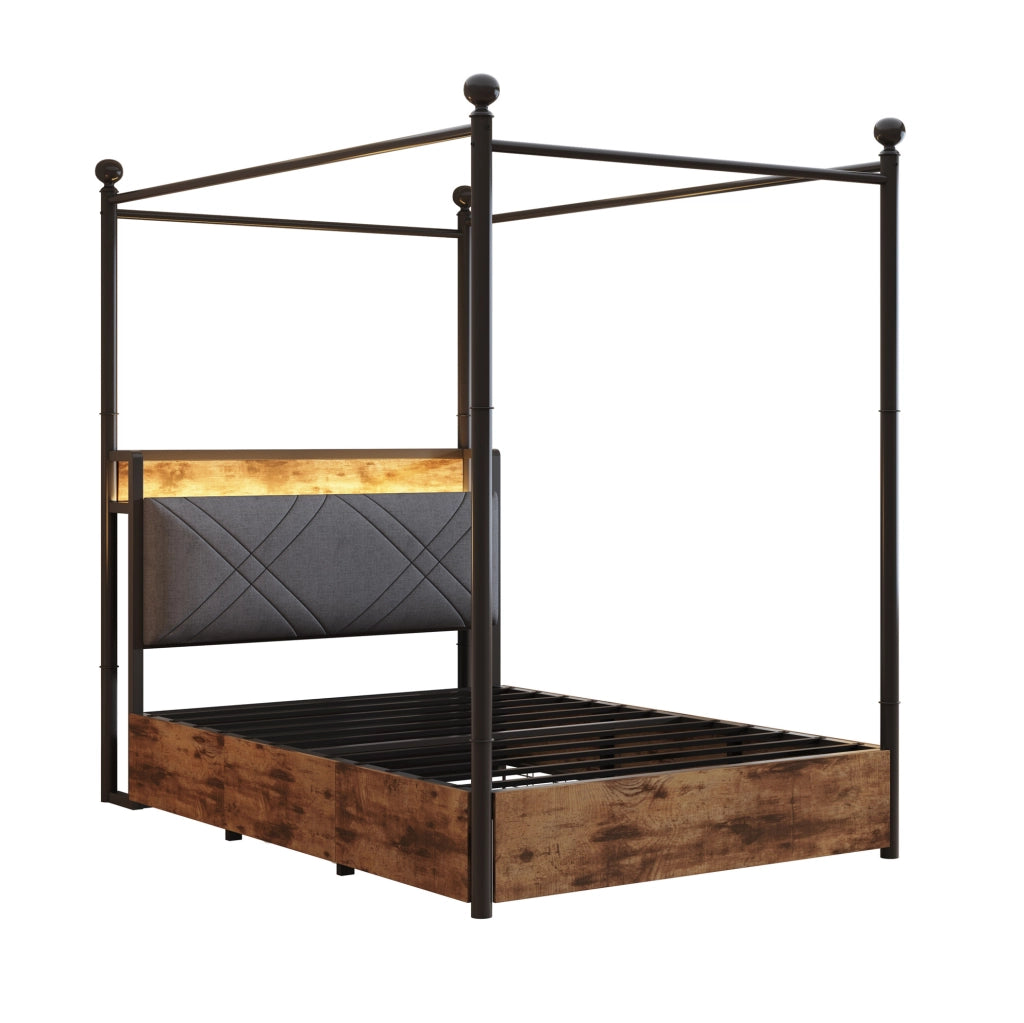 Letto singolo multifunzione 90x190 con LED, USB/Type-C e contenitori